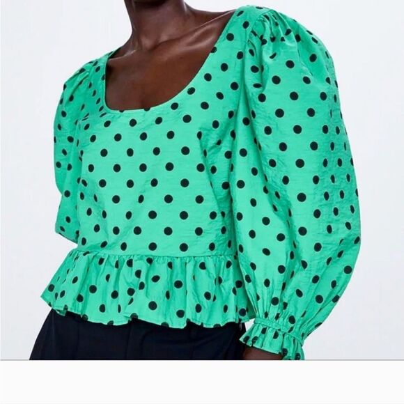 NWT ZARA Polka Dot Sleeveless Crop Top in Green size M - Picture 1 of 10